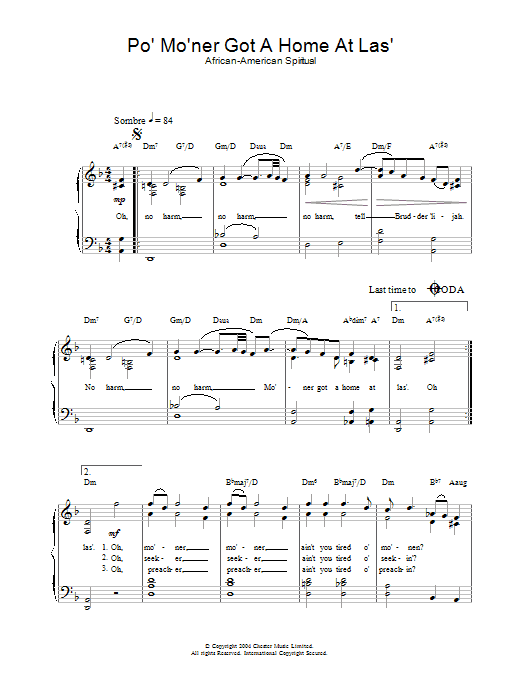 Po' Mo'ner Got A Home At Las' (Easy Piano) von African-American Spiritual