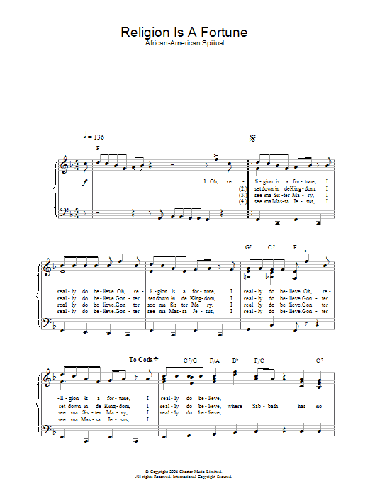 Religion Is A Fortune (Easy Piano) von African-American Spiritual