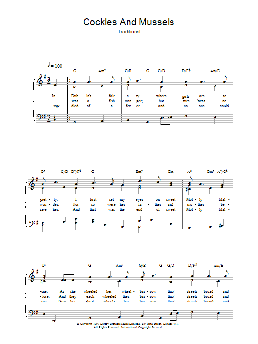 Cockles And Mussels (Piano, Vocal & Guitar Chords) von Traditional