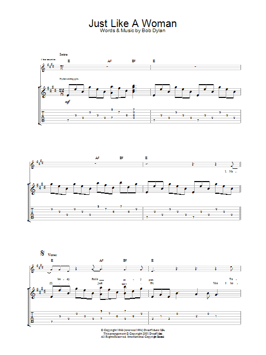 Just Like A Woman (Guitar Tab) von Bob Dylan