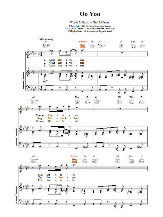 Oo You (Piano, Vocal & Guitar Chords) von Paul McCartney