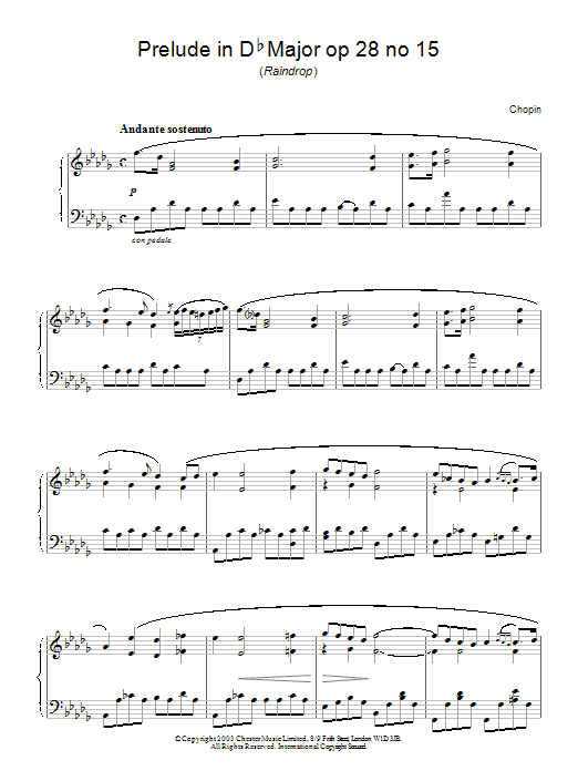 Prelude In Db Major, Op. 28, No. 15 (Piano Solo) von Frederic Chopin