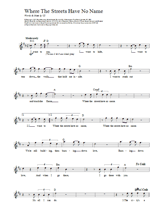 Where The Streets Have No Name (Lead Sheet / Fake Book) von U2