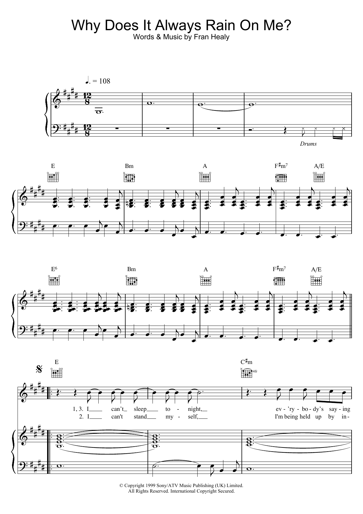 Why Does It Always Rain On Me? (Piano, Vocal & Guitar Chords) von Travis