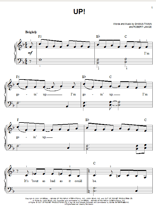 Up! (Easy Piano) von Shania Twain