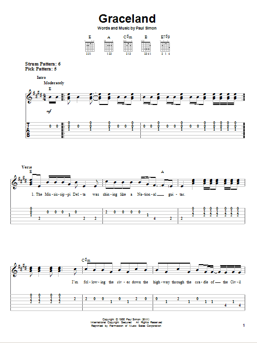 Graceland (Easy Guitar Tab) von Paul Simon
