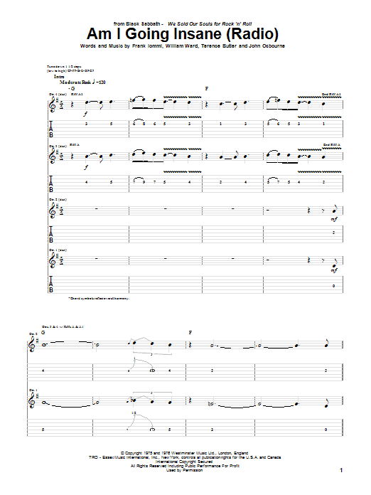 Am I Going Insane (Radio) (Guitar Tab) von Black Sabbath