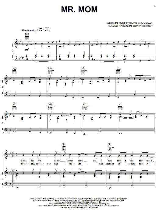 Mr. Mom (Piano, Vocal & Guitar Chords (Right-Hand Melody)) von Lonestar