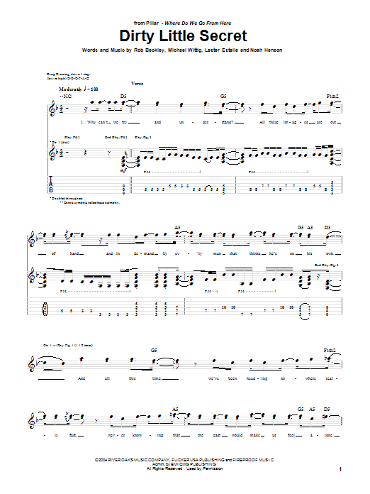 Dirty Little Secret (Guitar Tab) von Pillar