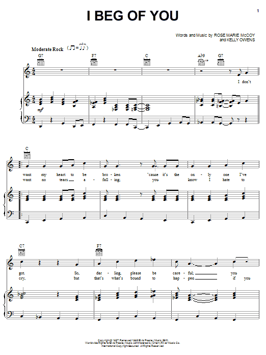 I Beg Of You (Piano, Vocal & Guitar Chords (Right-Hand Melody)) von Elvis Presley