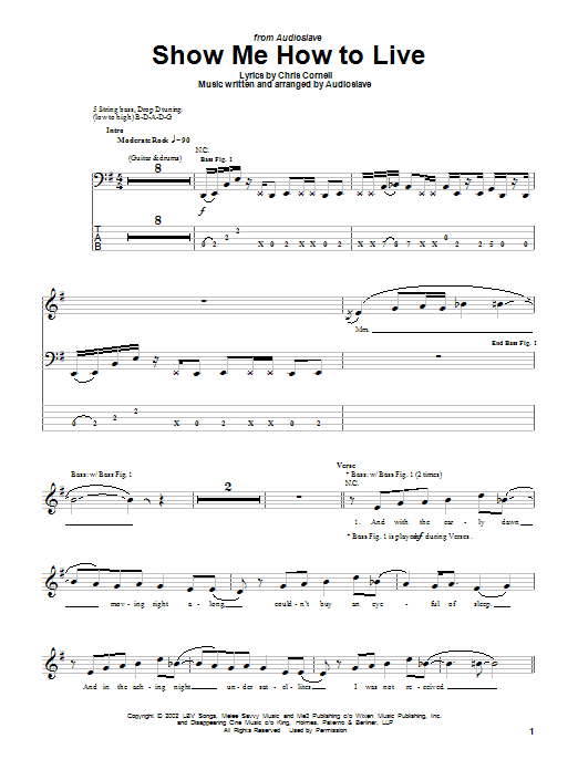 Show Me How To Live (Bass Guitar Tab) von Audioslave