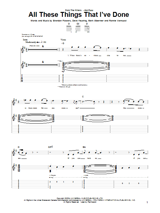 All These Things That I've Done (Guitar Tab) von The Killers