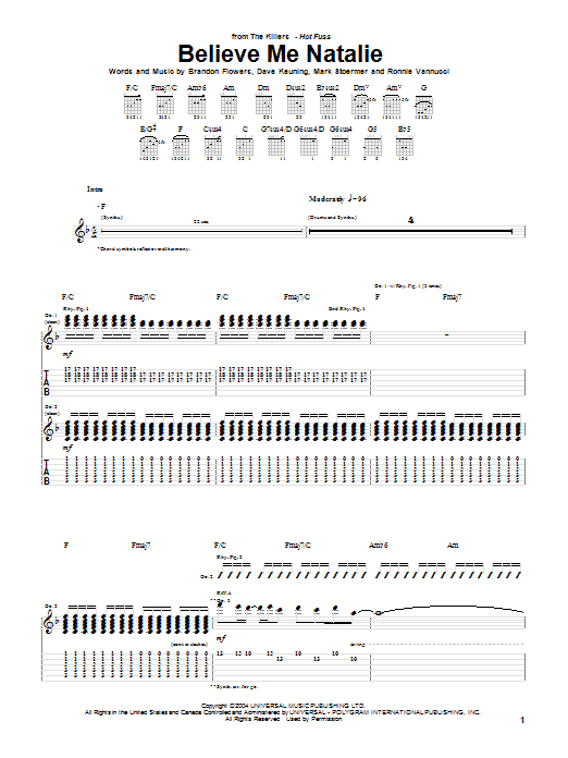 Believe Me Natalie (Guitar Tab) von The Killers