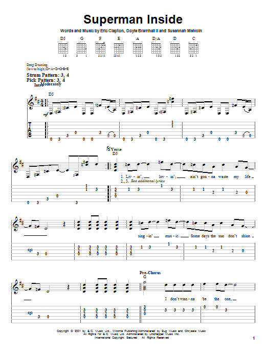 Superman Inside (Easy Guitar Tab) von Eric Clapton