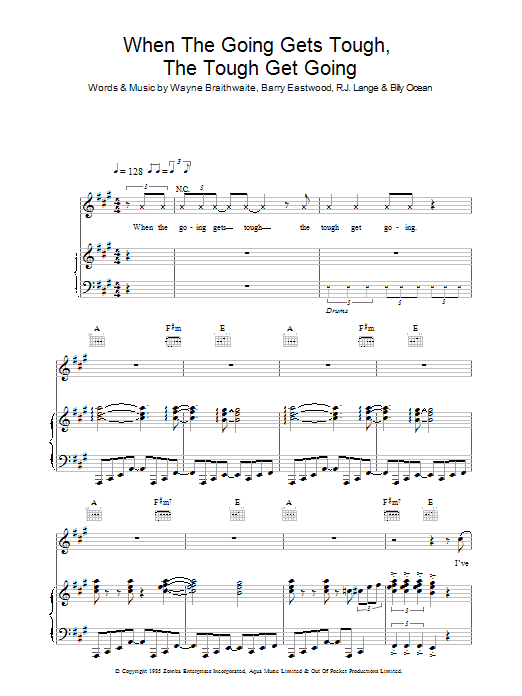 When The Going Gets Tough, The Tough Get Going (Piano, Vocal & Guitar Chords) von Billy Ocean