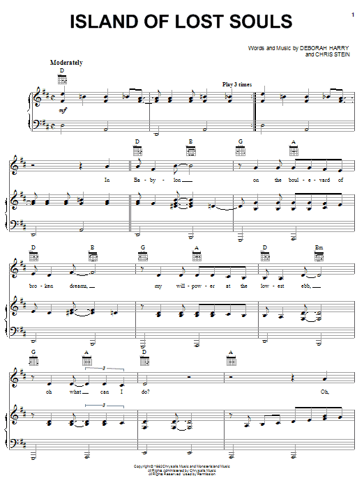 Island Of Lost Souls (Piano, Vocal & Guitar Chords (Right-Hand Melody)) von Blondie