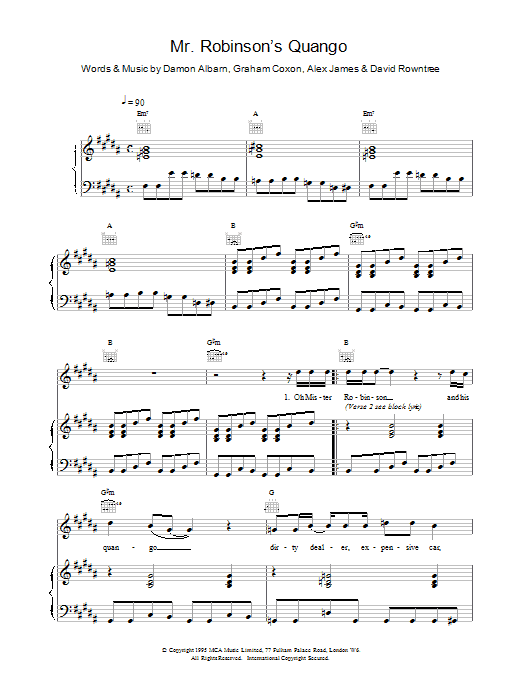 Mr Robinson's Quango (Piano, Vocal & Guitar Chords) von Blur