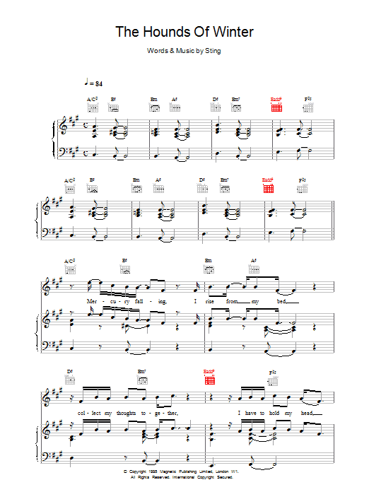 The Hounds Of Winter (Piano, Vocal & Guitar Chords) von Sting