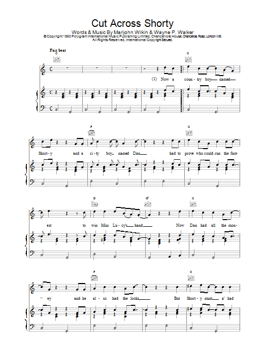 Cut Across, Shorty (Piano, Vocal & Guitar Chords) von Eddie Cochran