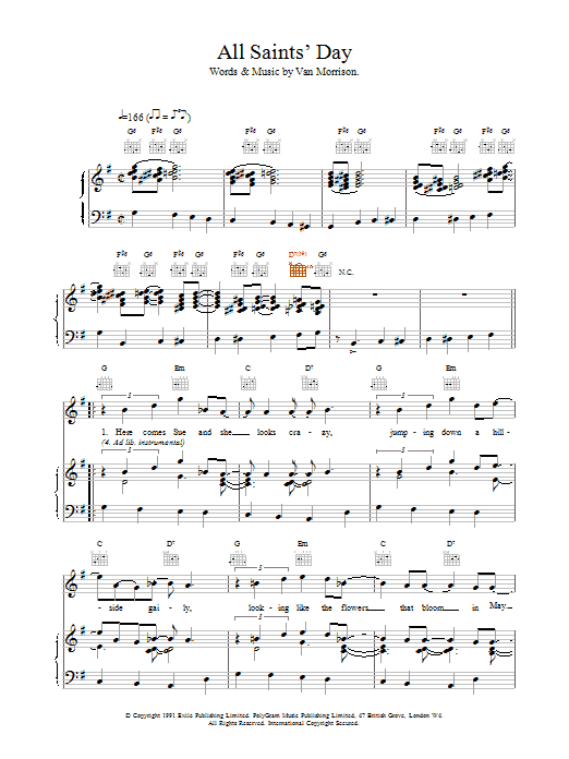All Saint's Day (Piano, Vocal & Guitar Chords) von Van Morrison