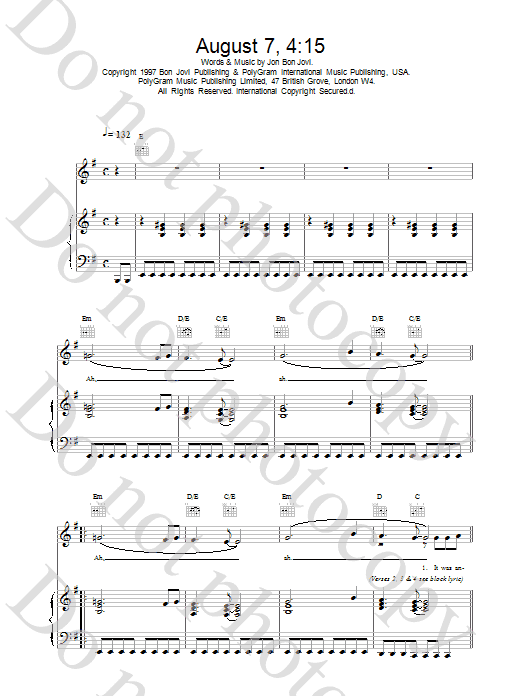 August 7, 4:15 (Piano, Vocal & Guitar Chords) von Jon Bon Jovi