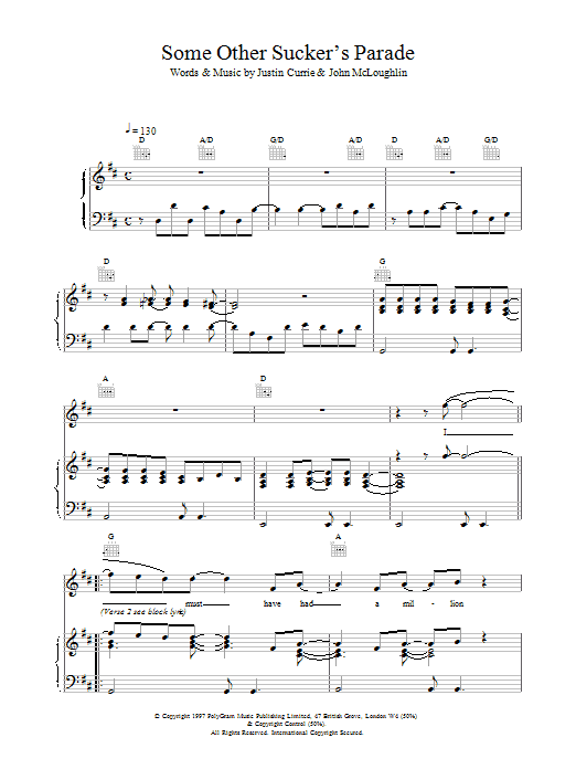 Some Other Sucker's Parade (Piano, Vocal & Guitar Chords) von Del Amitri
