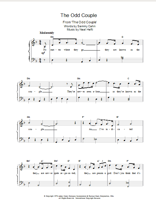 The Odd Couple (Piano Solo) von Neal Hefti
