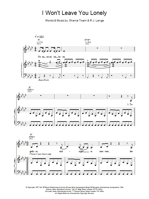 I Won't Leave You Lonely (Piano, Vocal & Guitar Chords) von Shania Twain