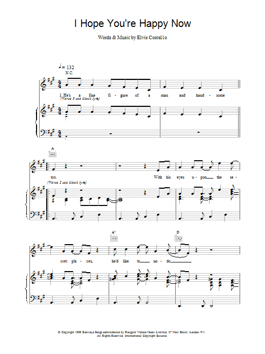 I Hope You're Happy Now (Piano, Vocal & Guitar Chords) von Elvis Costello