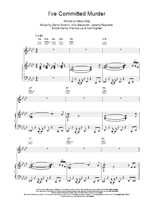 I've Committed Murder (Piano, Vocal & Guitar Chords) von Macy Gray