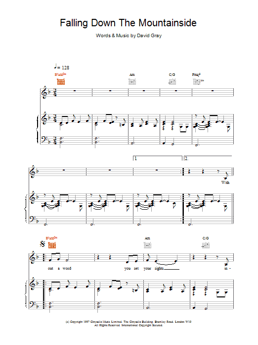 Falling Down The Mountainside (Piano, Vocal & Guitar Chords) von David Gray