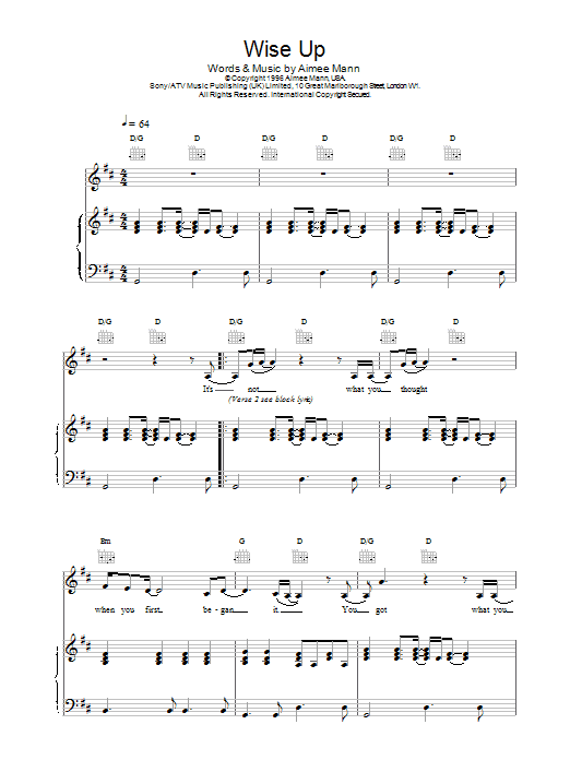Wise Up (Piano, Vocal & Guitar Chords) von Aimee Mann
