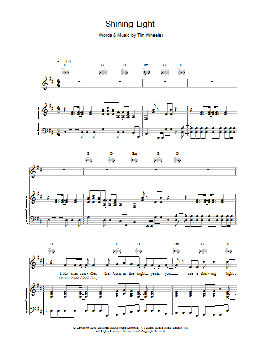 Shining Light (Piano, Vocal & Guitar Chords) von Ash