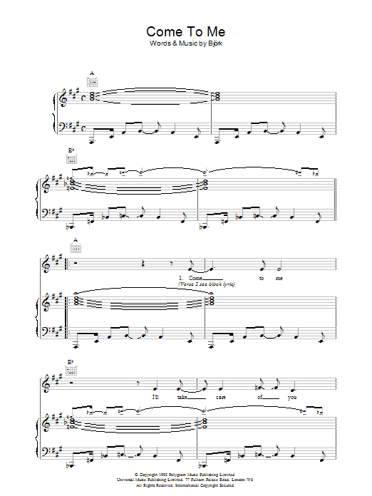 Come To Me (Piano, Vocal & Guitar Chords) von Bjork
