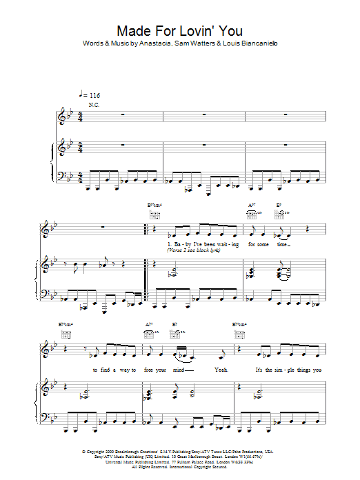 Made For Loving You (Piano, Vocal & Guitar Chords) von Anastacia