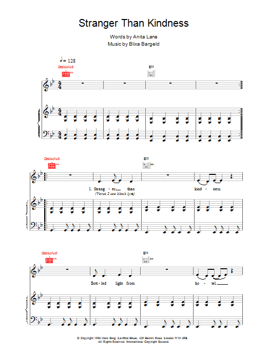 Stranger Than Kindness (Piano, Vocal & Guitar Chords) von Nick Cave