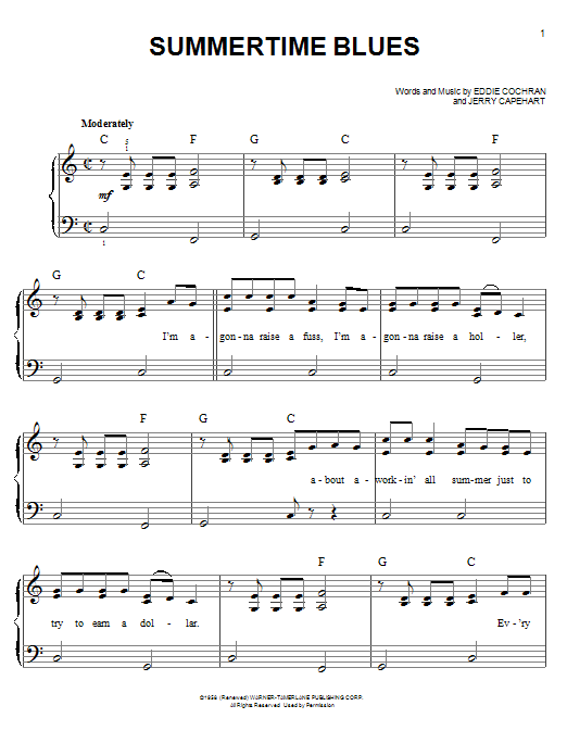 Summertime Blues (Easy Piano) von Eddie Cochran