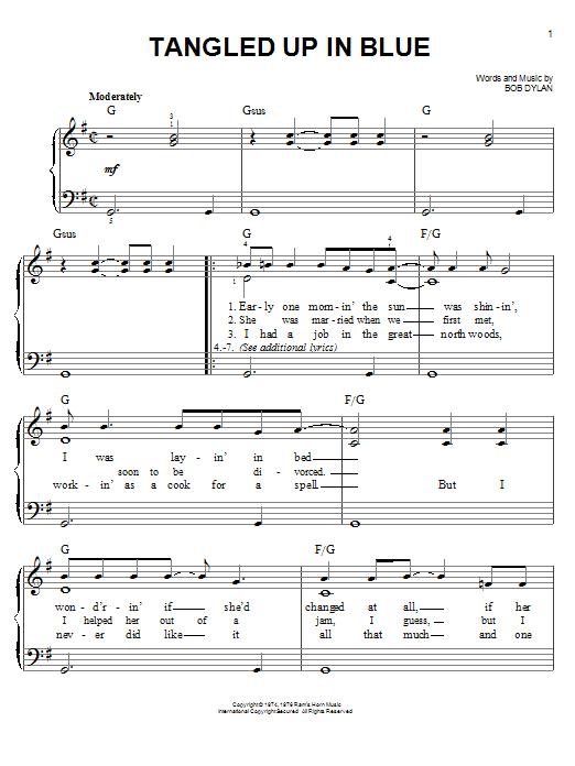 Tangled Up In Blue (Easy Piano) von Bob Dylan