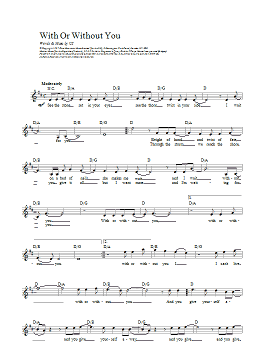 With Or Without You (Lead Sheet / Fake Book) von U2