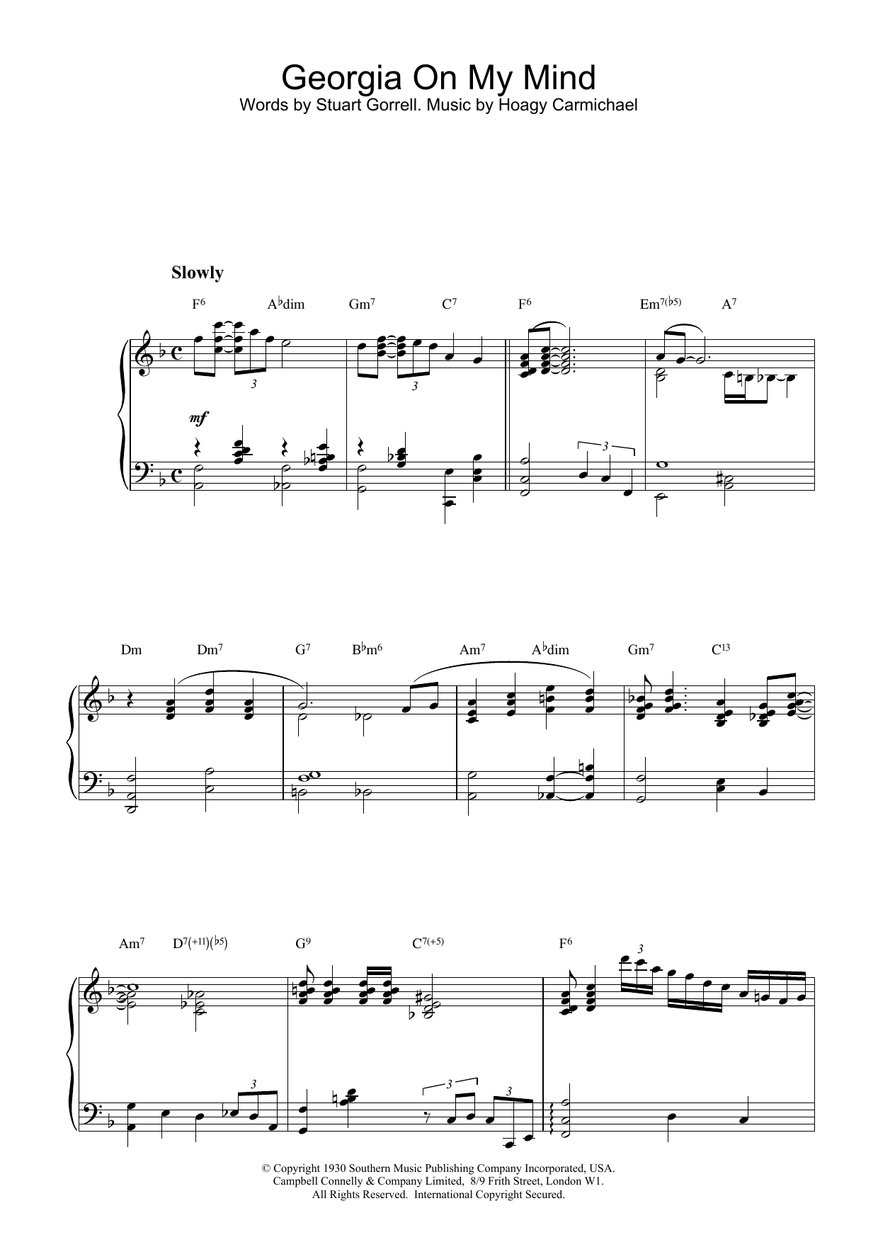 Georgia On My Mind (Piano Solo) von Hoagy Carmichael