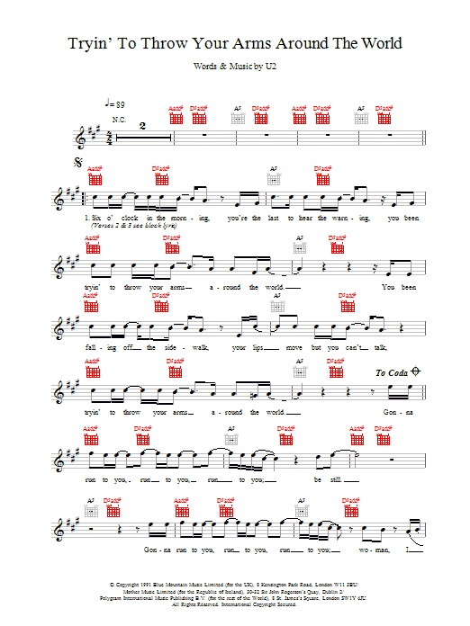 Tryin' To Throw Your Arms Around The World (Lead Sheet / Fake Book) von U2