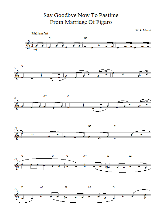 Say Goodbye Now To Pastime (Lead Sheet / Fake Book) von Wolfgang Amadeus Mozart