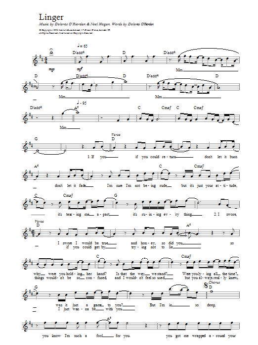 Linger (Lead Sheet / Fake Book) von The Cranberries