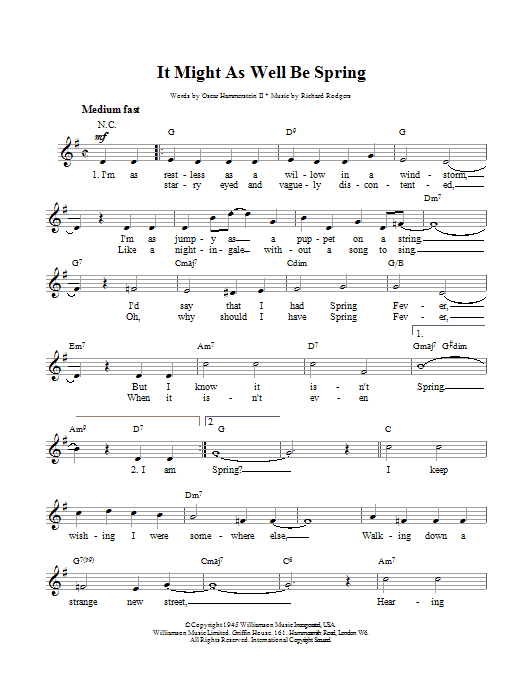 It Might As Well Be Spring (Lead Sheet / Fake Book) von Rodgers & Hammerstein