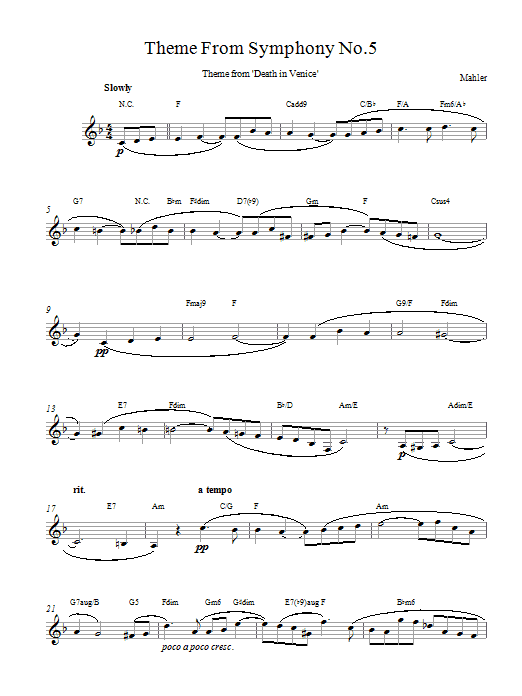 Adagietto (from Symphony No. 5, 4th Movement) (Lead Sheet / Fake Book) von Gustav Mahler