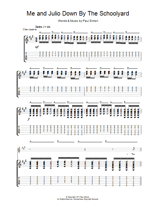 Me And Julio Down By The Schoolyard (Guitar Tab) von Paul Simon