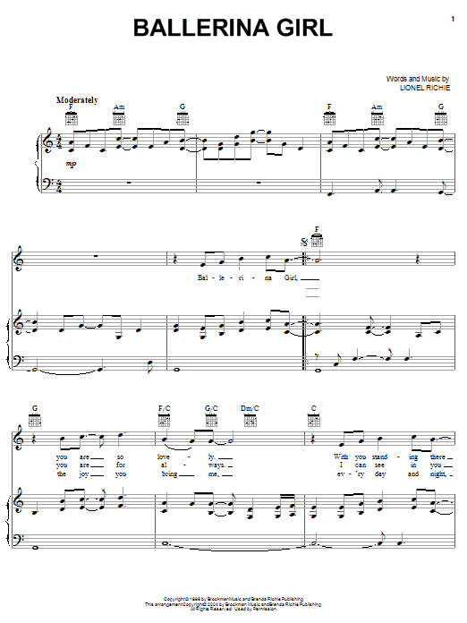 Ballerina Girl (Piano, Vocal & Guitar Chords (Right-Hand Melody)) von Lionel Richie