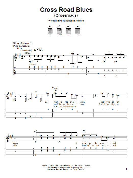 Cross Road Blues (Crossroads) (Easy Guitar Tab) von Robert Johnson