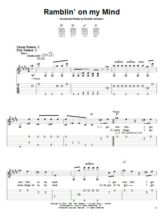 Ramblin' On My Mind (Easy Guitar Tab) von Robert Johnson