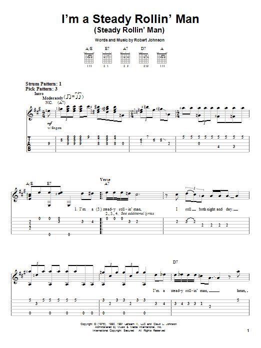 I'm A Steady Rollin' Man (Steady Rollin' Man) (Easy Guitar Tab) von Robert Johnson